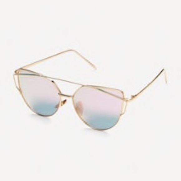 Gold Metal Frame Double Bridge Pink Lens Sunglass - Picture 4 of 6